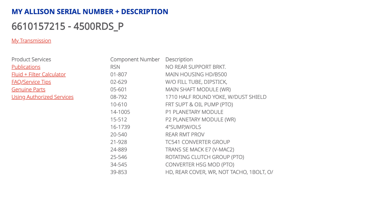Allison 4500RDSP Transmission For Sale