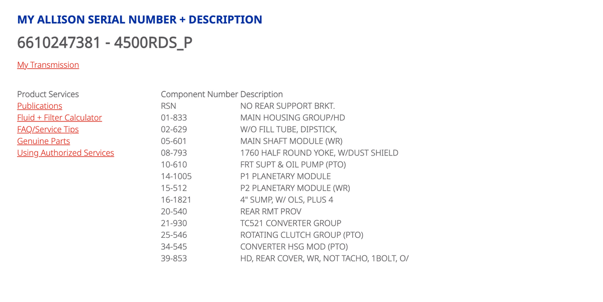 Allison 4500RDSP Transmission For Sale