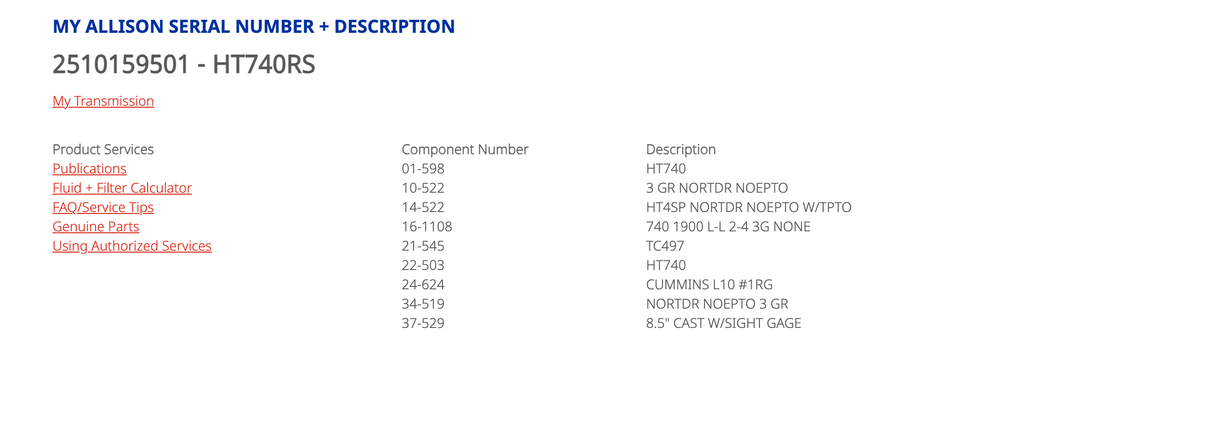 Allison HT740RS Transmission For Sale, HT740 RS