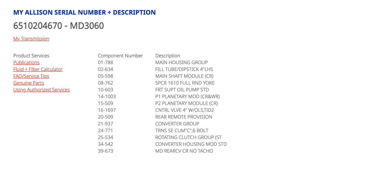 Allison MD3060 Transmission w/ PTO & Hydraulic Pump For Sale