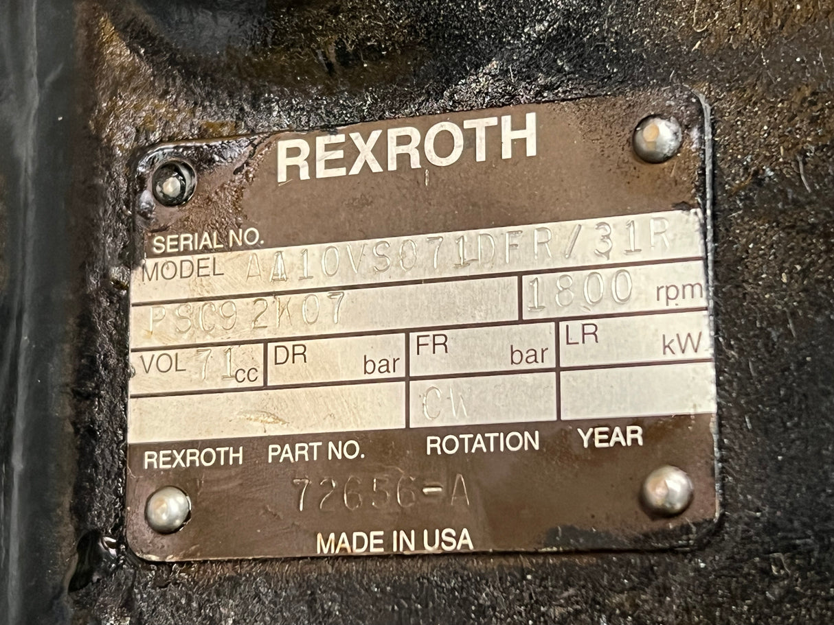 Rexroth 71cc Hydraulic Piston Pump Series 31, Model: A10VO / AA10VSO