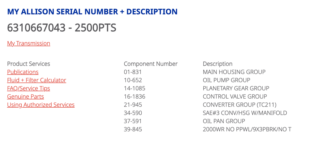 2006 Allison 2500PTS Transmission For Sale, BUS