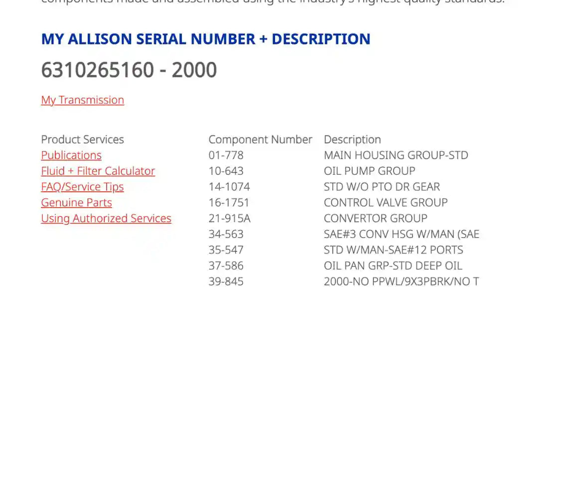 Allison 2000 Transmission For Sale