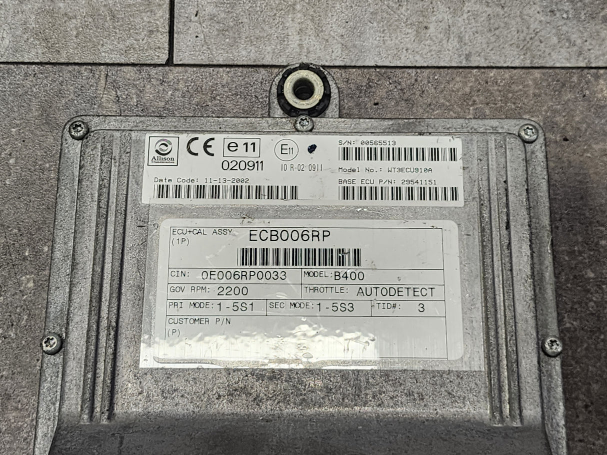 2003 Allison B400, Model No.: WT3ECU910A, Base ECU P/N 29541151