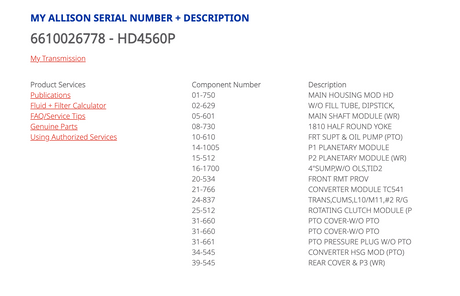 Allison HD4560 Transmission For Sale, HD4560P, TID 2