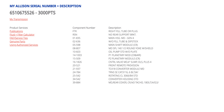 Allison 3000PTS Transmission For Sale, TIDA, GEN 4