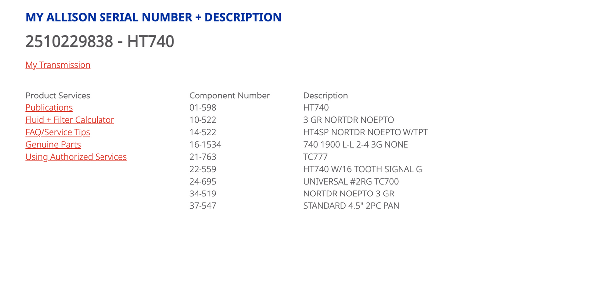 Allison HT750 Transmission Part # E000700