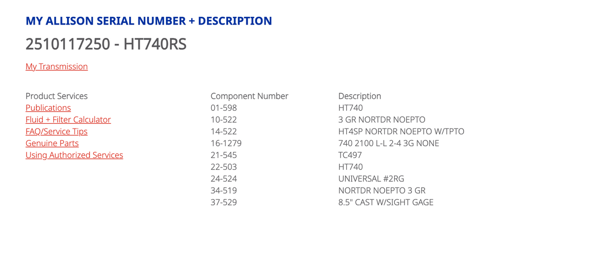 Allison HT740RS Transmission For Sale, HT740 RS