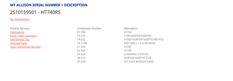 Allison HT740RS Transmission For Sale, HT740 RS