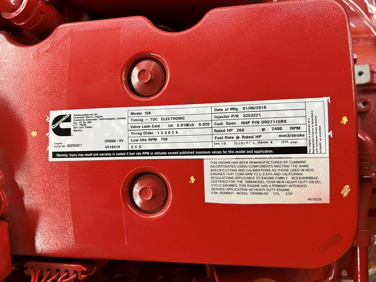 (NEW) 2008 Cummins ISB 6.7L Diesel Engine For Sale, 260HP