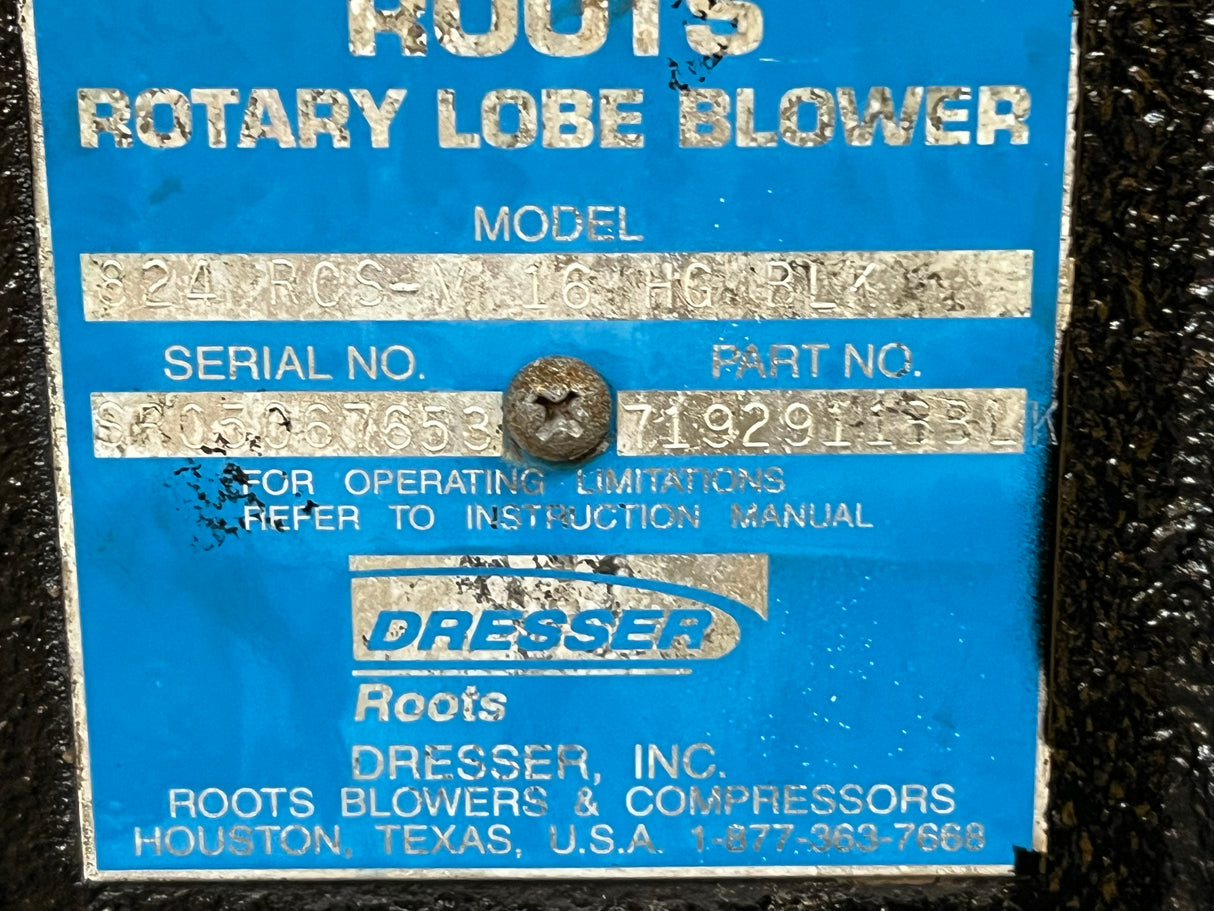 Dresser Roots Rotary Lobe Blower 824 RCS-V Part # 7192911BBLK