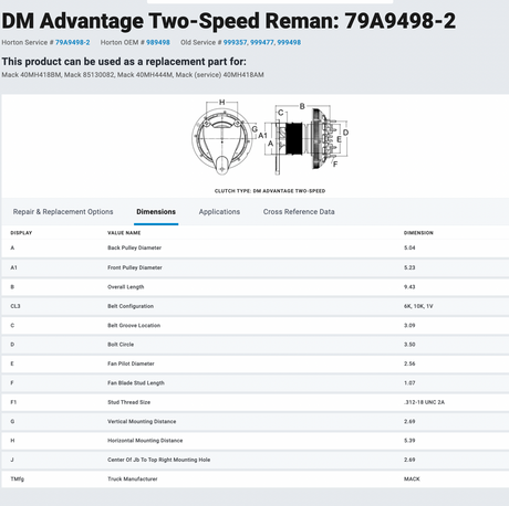 Horton Mack ASET 79A9498-2 Fan Clutch For Sale
