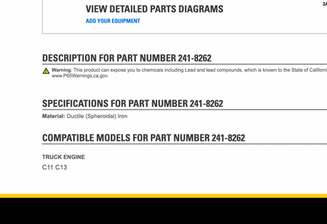 OEM Caterpillar C11 / C13 Engine Oil Cooler Part # 241-8262