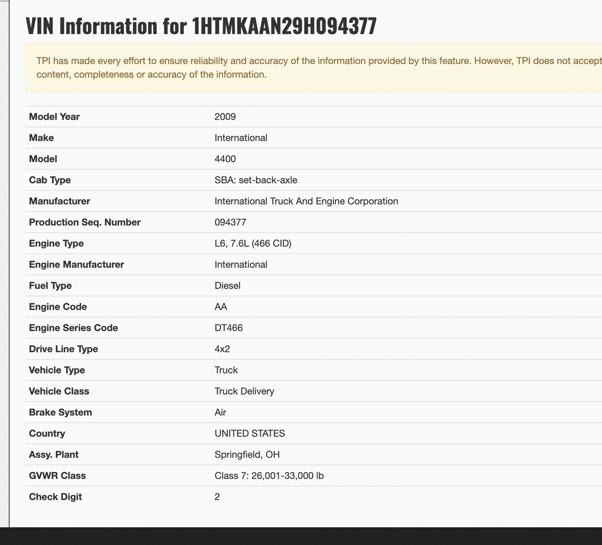 2009 International 4400 SBA CAB SET-BACK-AXLE