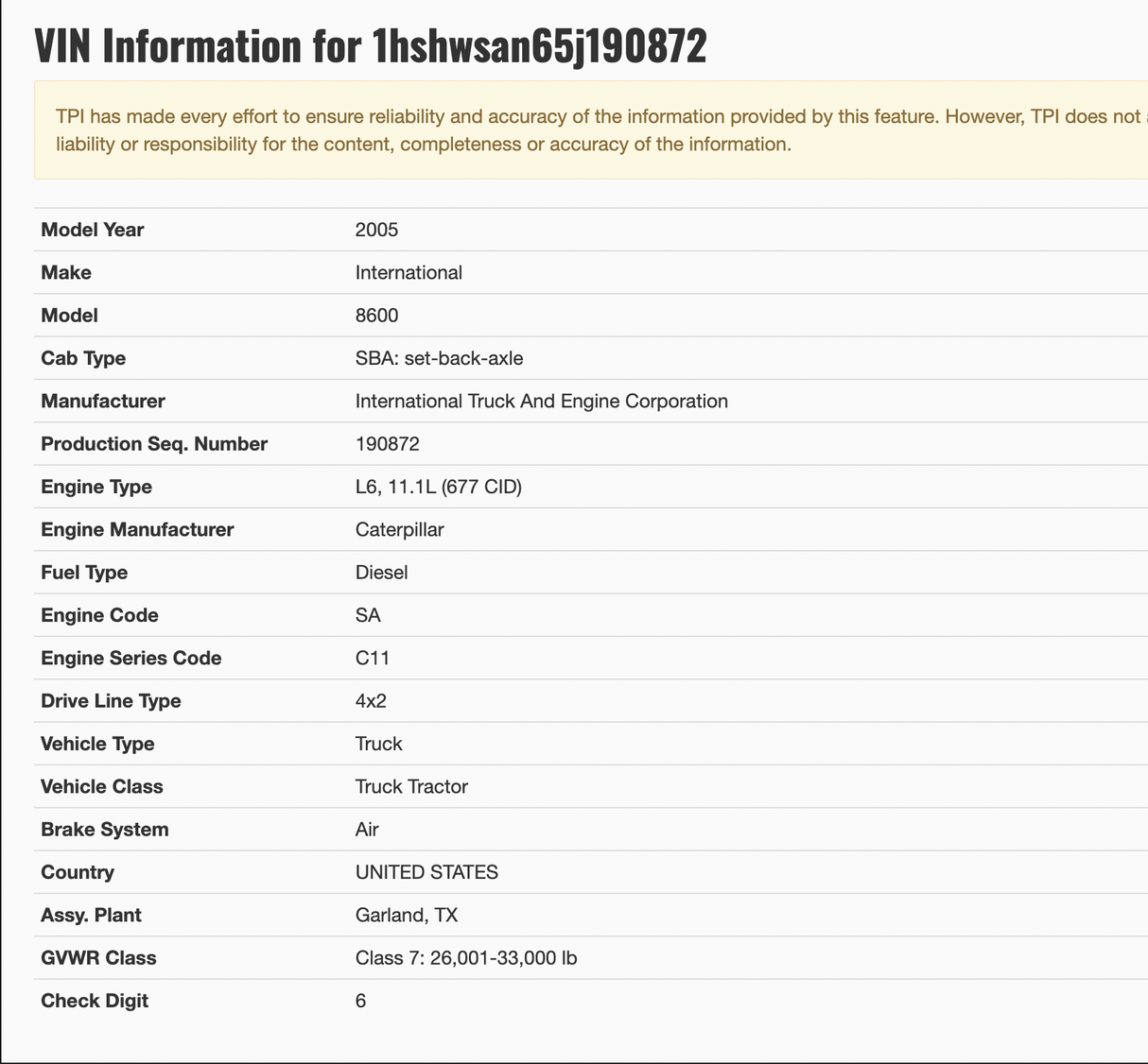 2005 International 8600 SBA Cab
