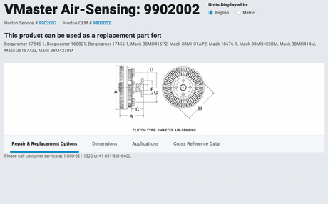 Mack E7 ETech VMaster Air-Sensing Fan Clutch Assembly Part # 38MH423BM