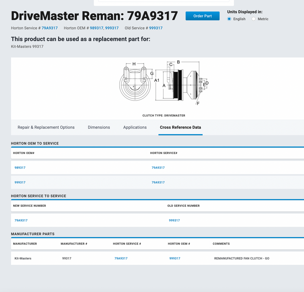 Caterpillar C15 DriveMaster Fan Clutch 79A9317, Pulley P/N 601697, Base P/N 601705 For Sale