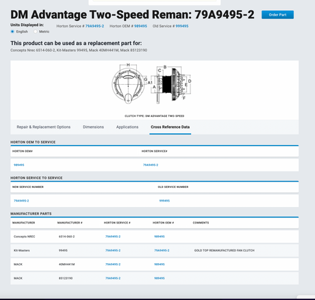 Mack E7 Horton DM 2-Speed Fan Clutch 79A9495-2, Base # 601713