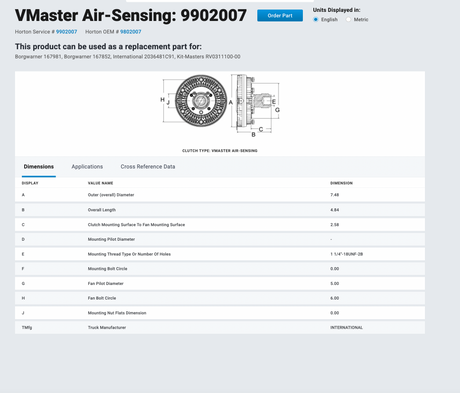 International 7.3L Fan Clutch Part # 2033827C1, Viscous For Sale
