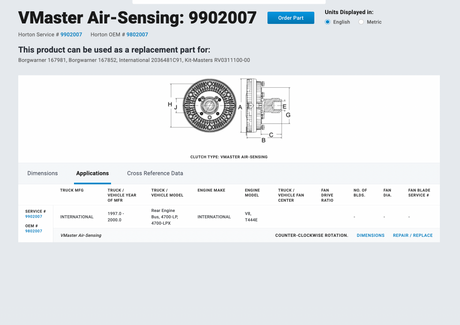 International 7.3L Fan Clutch Part # 2033827C1, Viscous For Sale