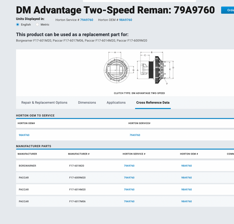 2012 CUMMINS ISX HORTON DM ADVANTAGE 2-SPEED REMAN FAN CLUTCH Part # 79A9760 FOR SALE
