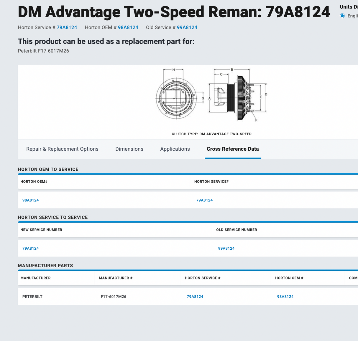 Cummins ISX12 Horton DM Advantage 2-Speed Part # 79A8124, Mounting Base Part # 602102 For Sale