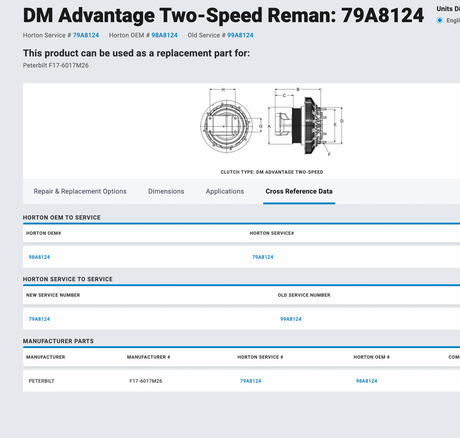 Cummins ISX12 Horton DM Advantage 2-Speed Part # 79A8124, Mounting Base Part # 602102 For Sale