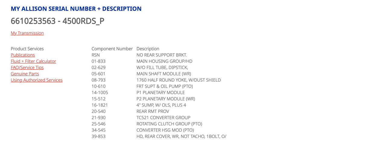 Allison 4500RDS Transmission, 4500RDS w/ PTO Prov, 29544592, 4500RDSP
