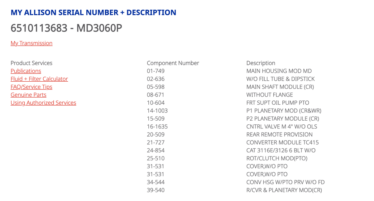 Allison MD3060 Transmission For Sale, MD3060P