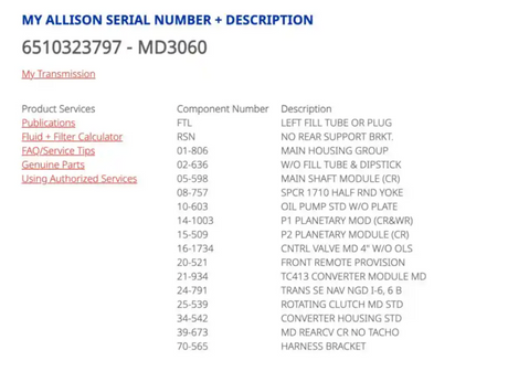 Allison MD3060 Transmission For Sale, E002074, TID3