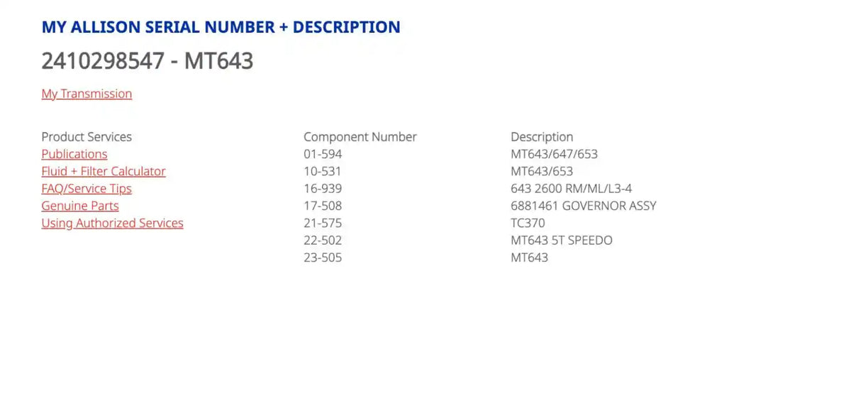 Allison MT643 Transmission For Sale, Part # 23012178